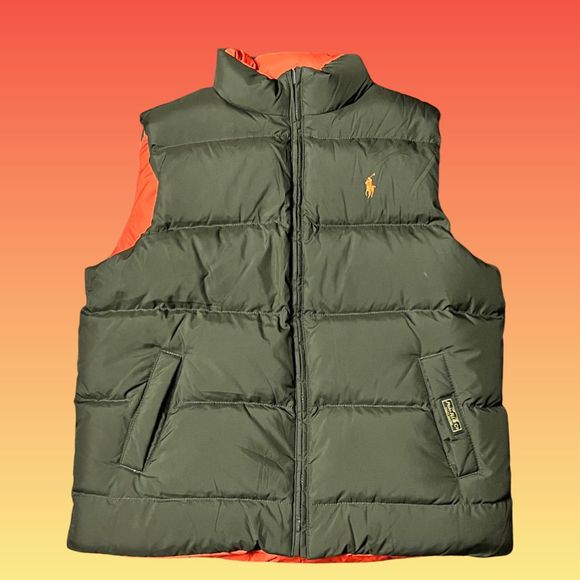 Polo Ralph Lauren Polo Reversible Down Puffer Vest Orange/Olive Green Size 18/20 - Picture 1 of 6